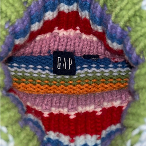 VTG GAP Womens Rainbow Striped Turtleneck Sweater Med-Large Chunky Knit Holiday - Picture 2 of 9